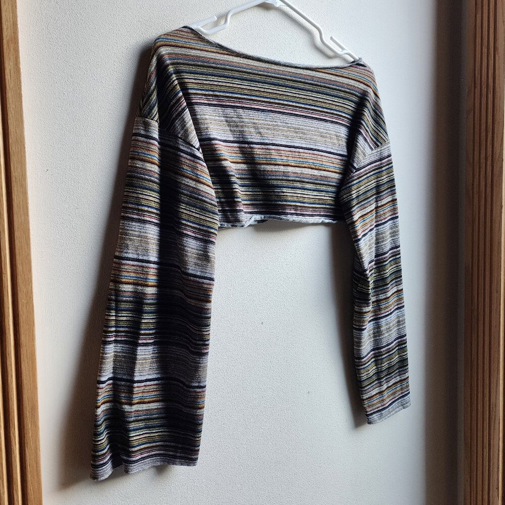 Romwe SHEIN Green Long Sleeved Striped Crop Top Size Medium